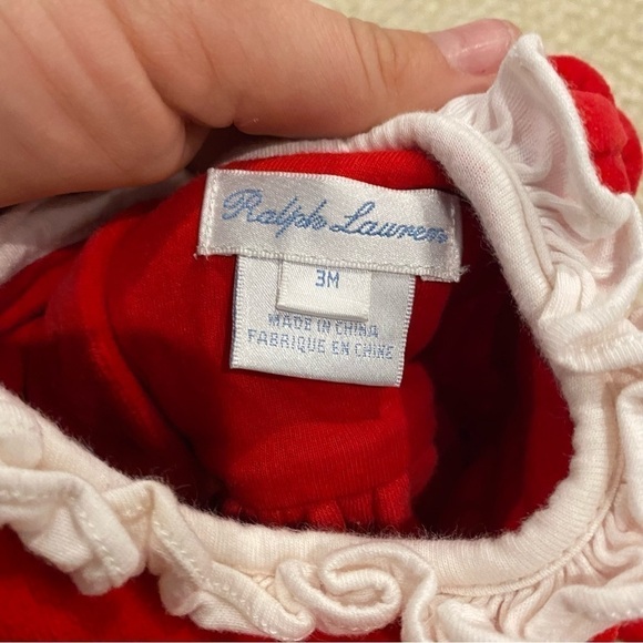 Ralph Lauren Velour Trim Footed Coverall, Park Avenue Red, Size 3m - Picture 5 of 6